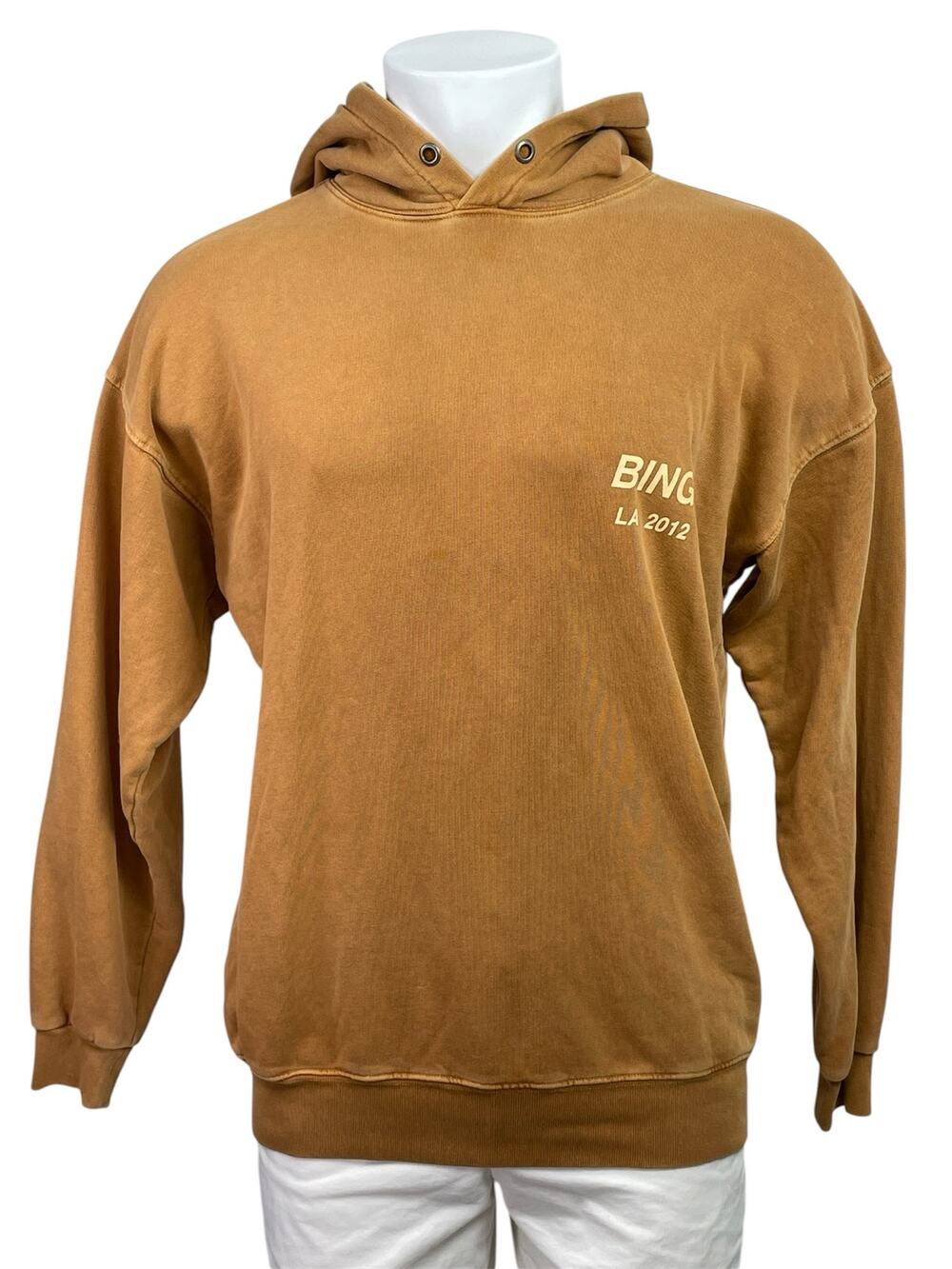 Anine Bing Men's Tan Logo Pullover Hoodie Hooded Sweater Sweatshirt Top Size XS